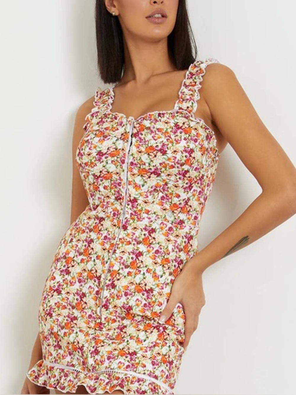 GUESS | Floral Print Sangallo Carmen Mini Dress | size small